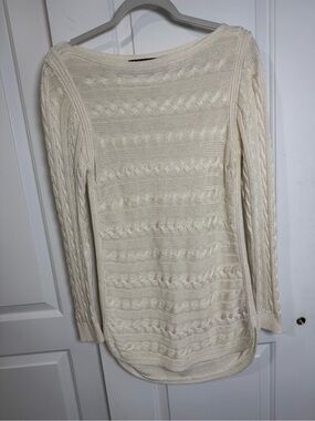 Lauren Ralph Lauren Cream Cable Knit Cotton Blend Boat Neck Sweater Women’s M